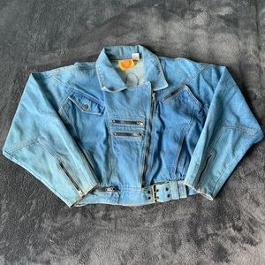 Vintage 80s Please Thank You Crop Denim Jacket